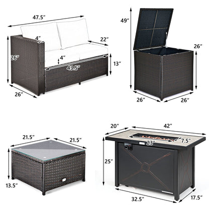 5-Piece Patio Furniture Set with Propane Fire Pit Table